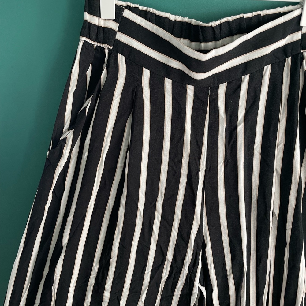 H&M Striped Wide Leg Pant, Black/White/Tan, Size 2
